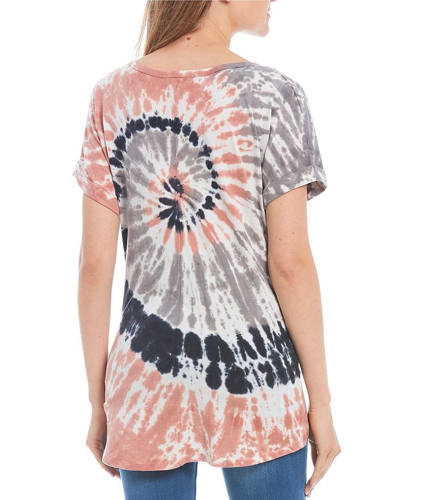 Miss Chievous Spiral Tie-Dye Twist Front Knit Tee