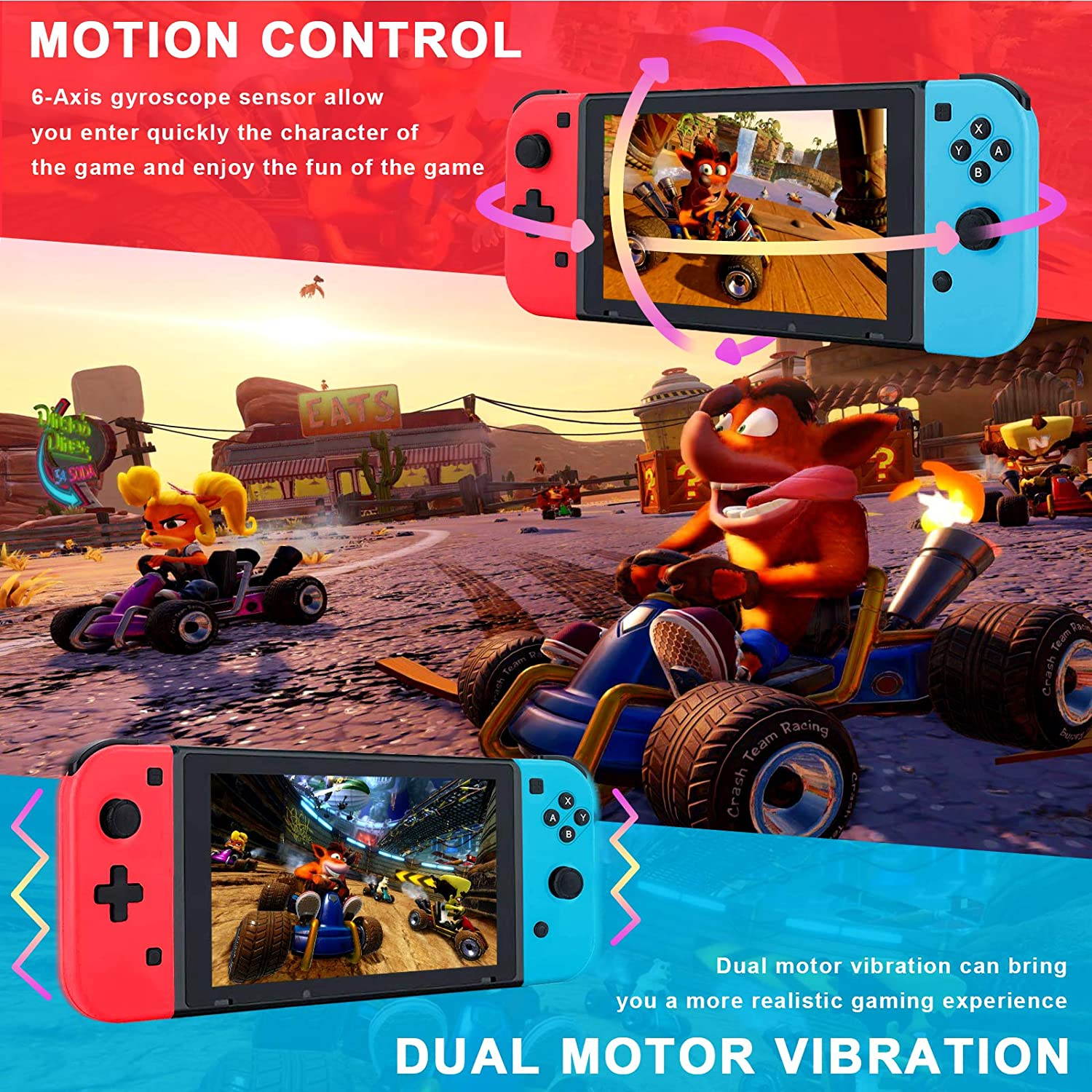 Wireless Controllers for Nintendo Switch, Game Controller Gamepad Joypad Joystick Switch Controller Compatible with Nintendo Switch/Switch Lite - Red and Blue