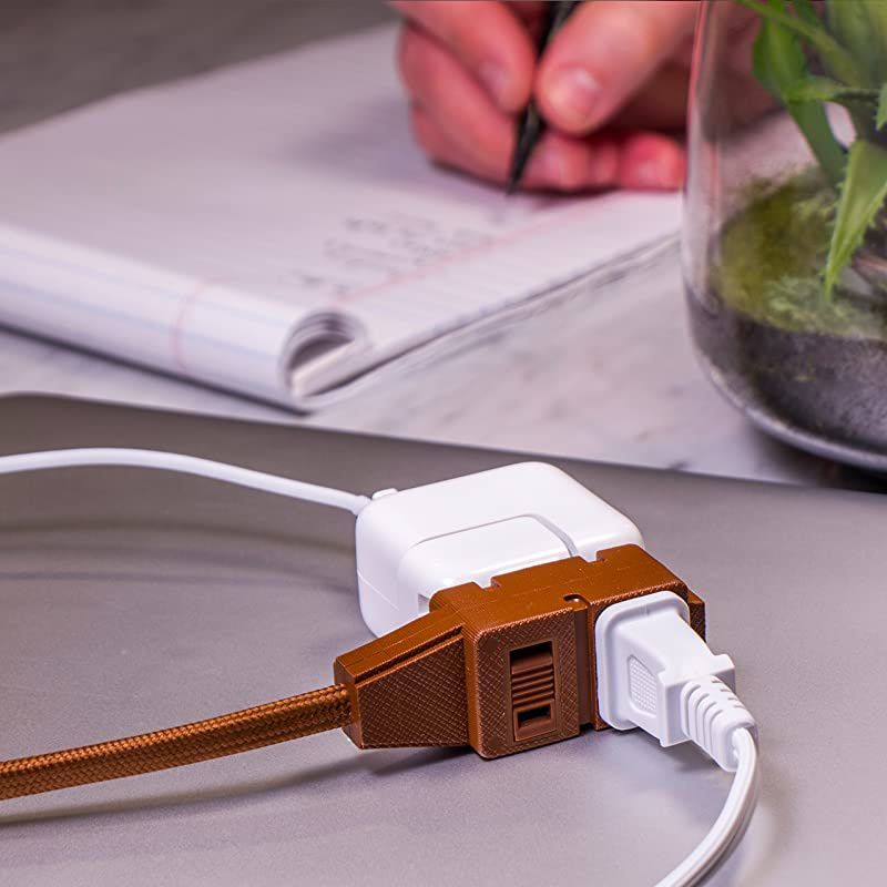 Designer 3-Outlet Extension Cord, 8 Ft Braided Cable, 2-Prong Power Strip, Slide-to-Lock Safety, Low-Profile Flat Plug, Polarized, ETL Listed, 39982-T1, 8 ft, Solid Brown, 8 ft