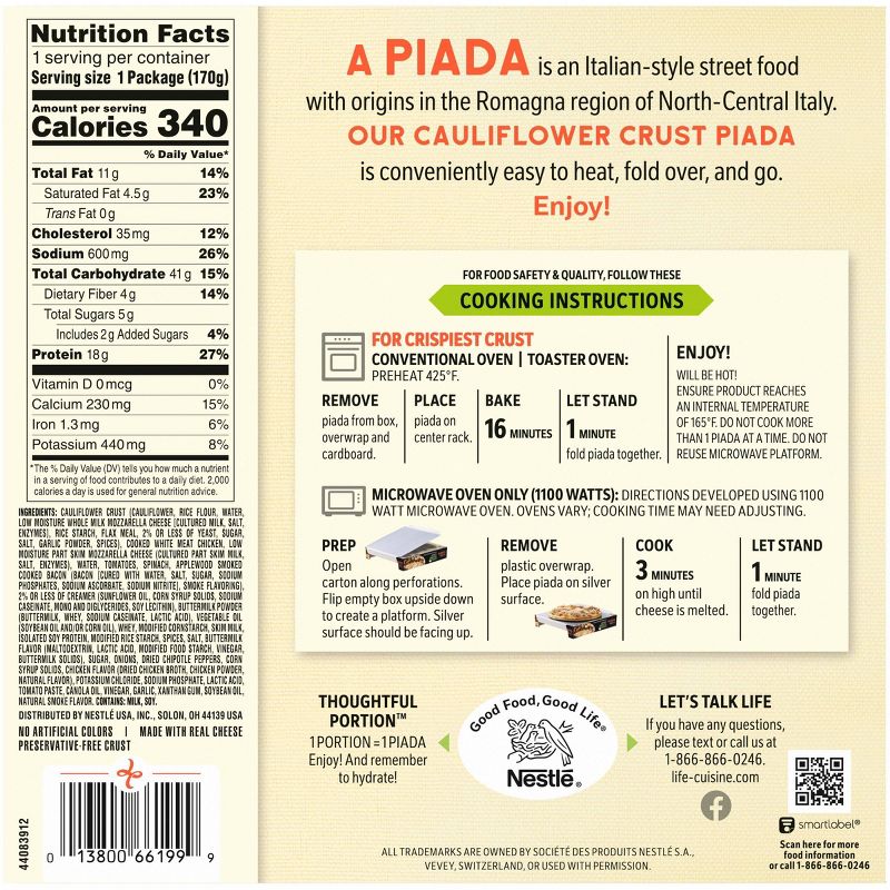 Life Cuisine Frozen Chicken Bacon Ranch Piada - 6oz