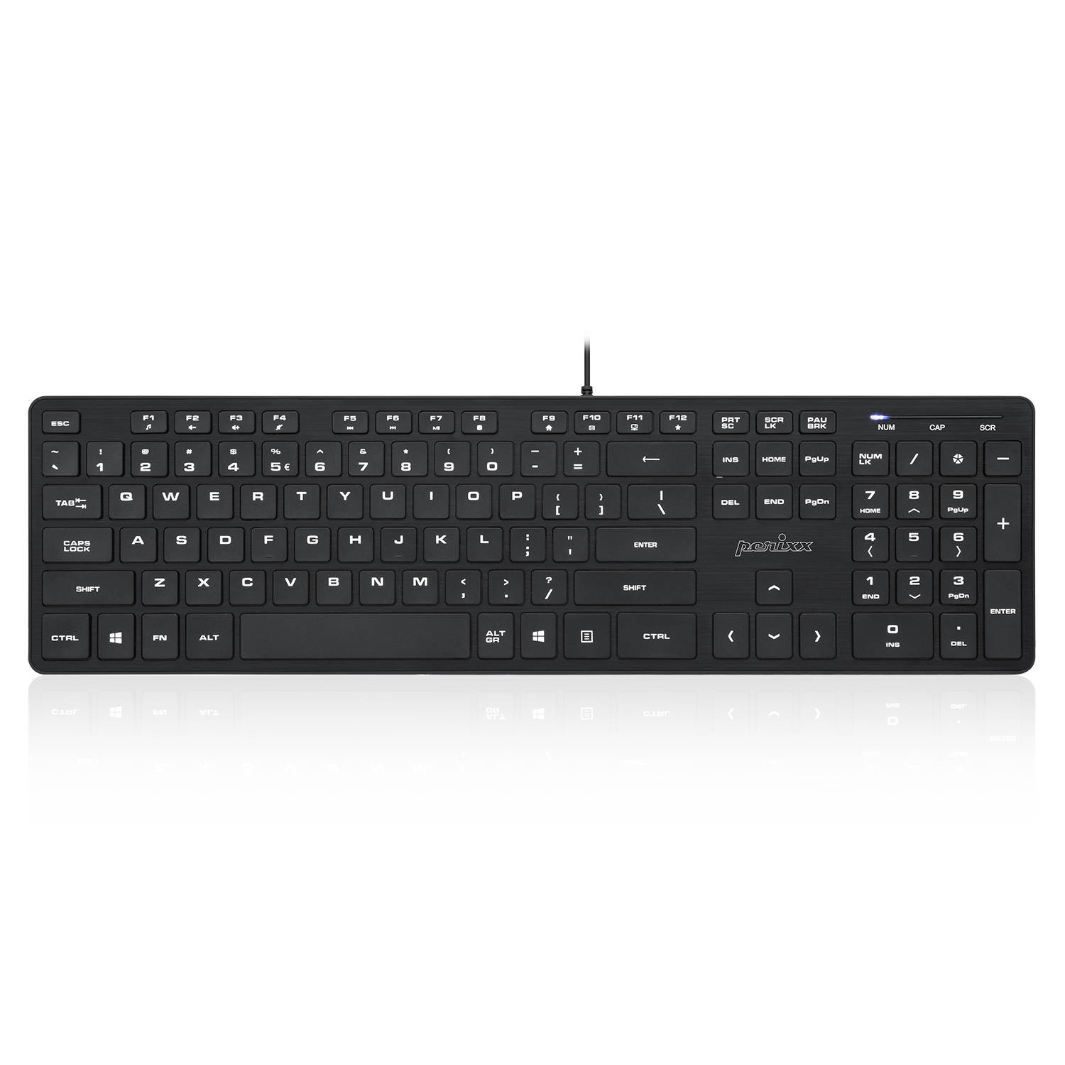 Perixx PERIBOARD-212 Wired USB Slim Standard Keyboard, Silent Scissor Key Basic Design Keyboard, Aluminum Black, Full US Layout