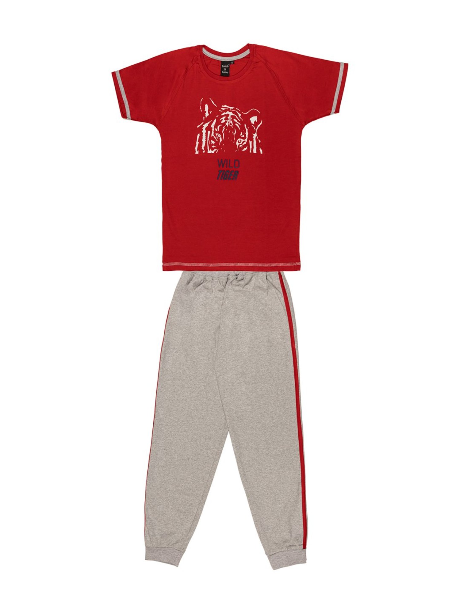 Todd N Teen Kids Red Cotton Graphic Print T-Shirt & Pants