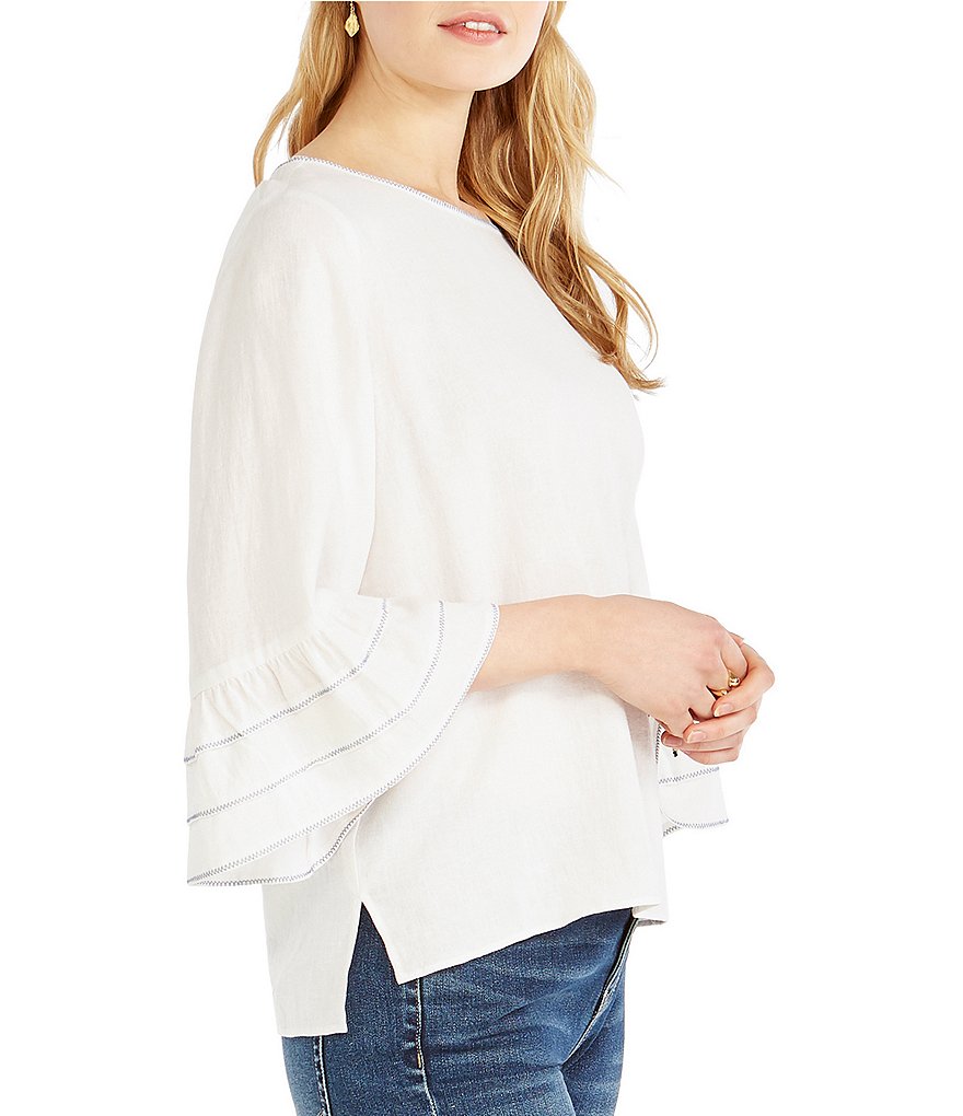NIC + ZOE Tangier Ruffle Sleeve Round Neck Blouse
