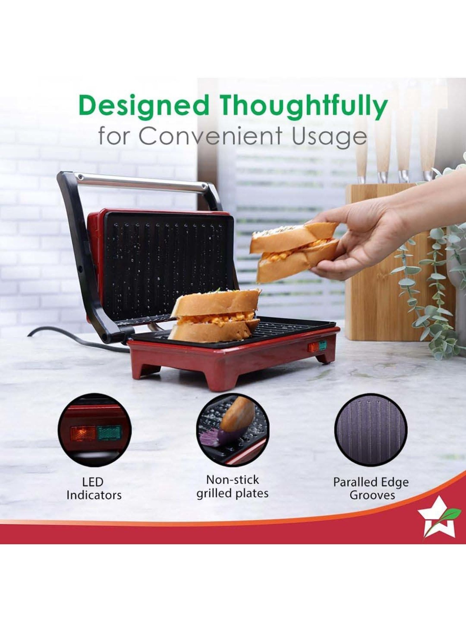 Wonderchef Sanjeev Kapoor Tandoor Mini Plus 3-in-1 Toaster, Griller & Sandwich Maker (700W, Red)