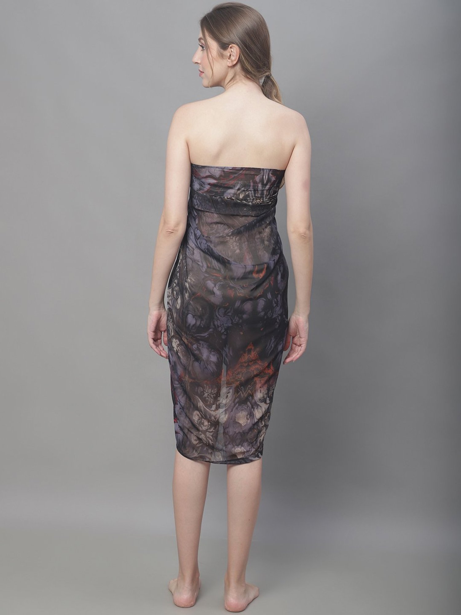 Claura Black Printed Beachwear Sarong