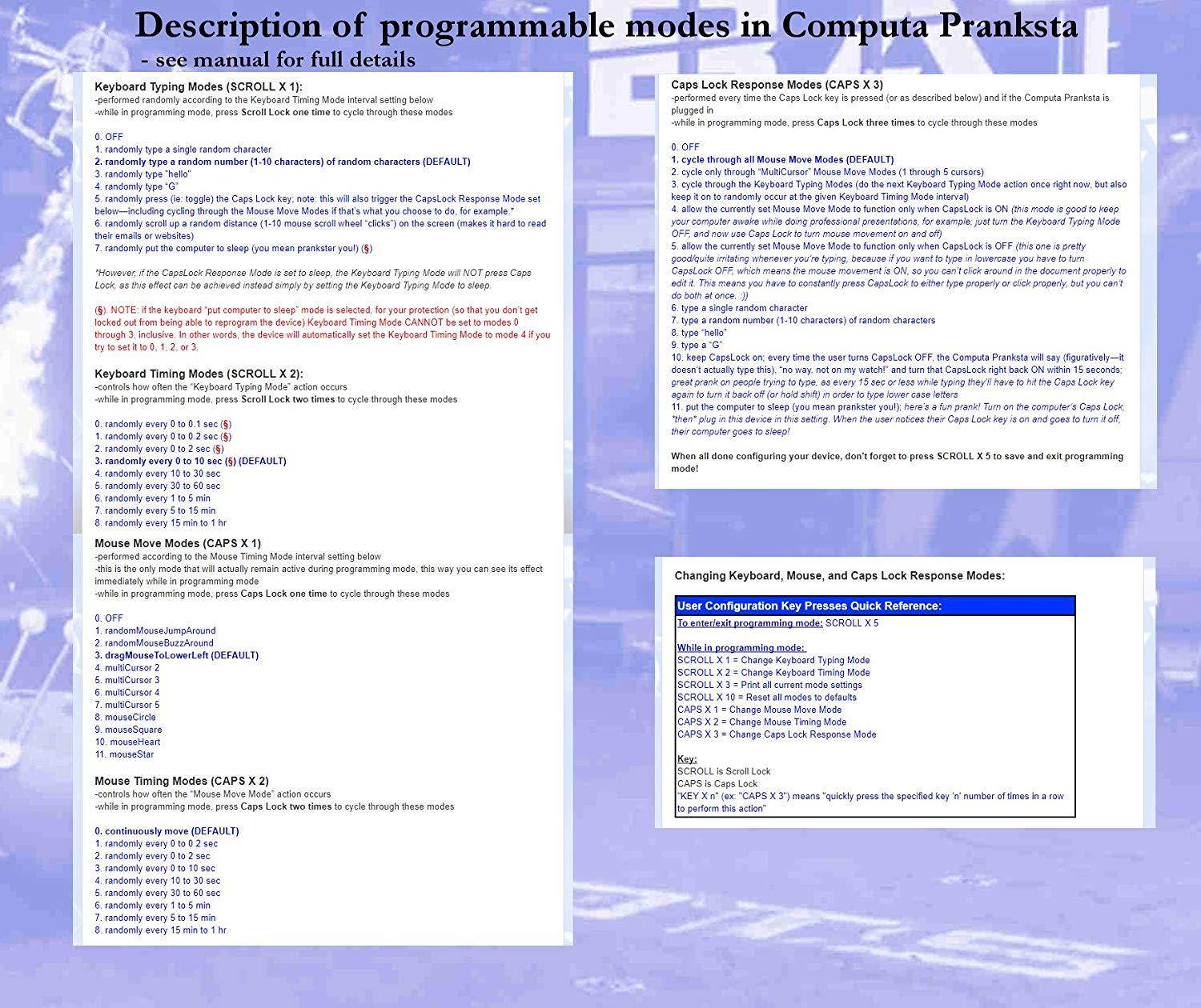 eRCaGuy Programmable Computa Pranksta USB Device/Mouse Jiggler--50 User Settings--Makes Friends Think Their PC is Hacked--Randomly Types Gibberish, Moves Mouse Cursor, and Even Puts PC to Sleep