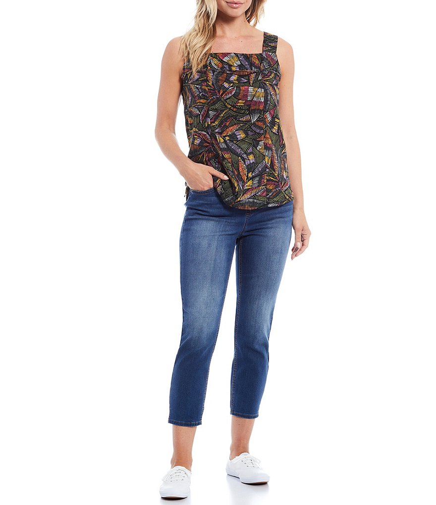 Westbound Multi Vine Scribble Square Neck Fringe Detailing Tank