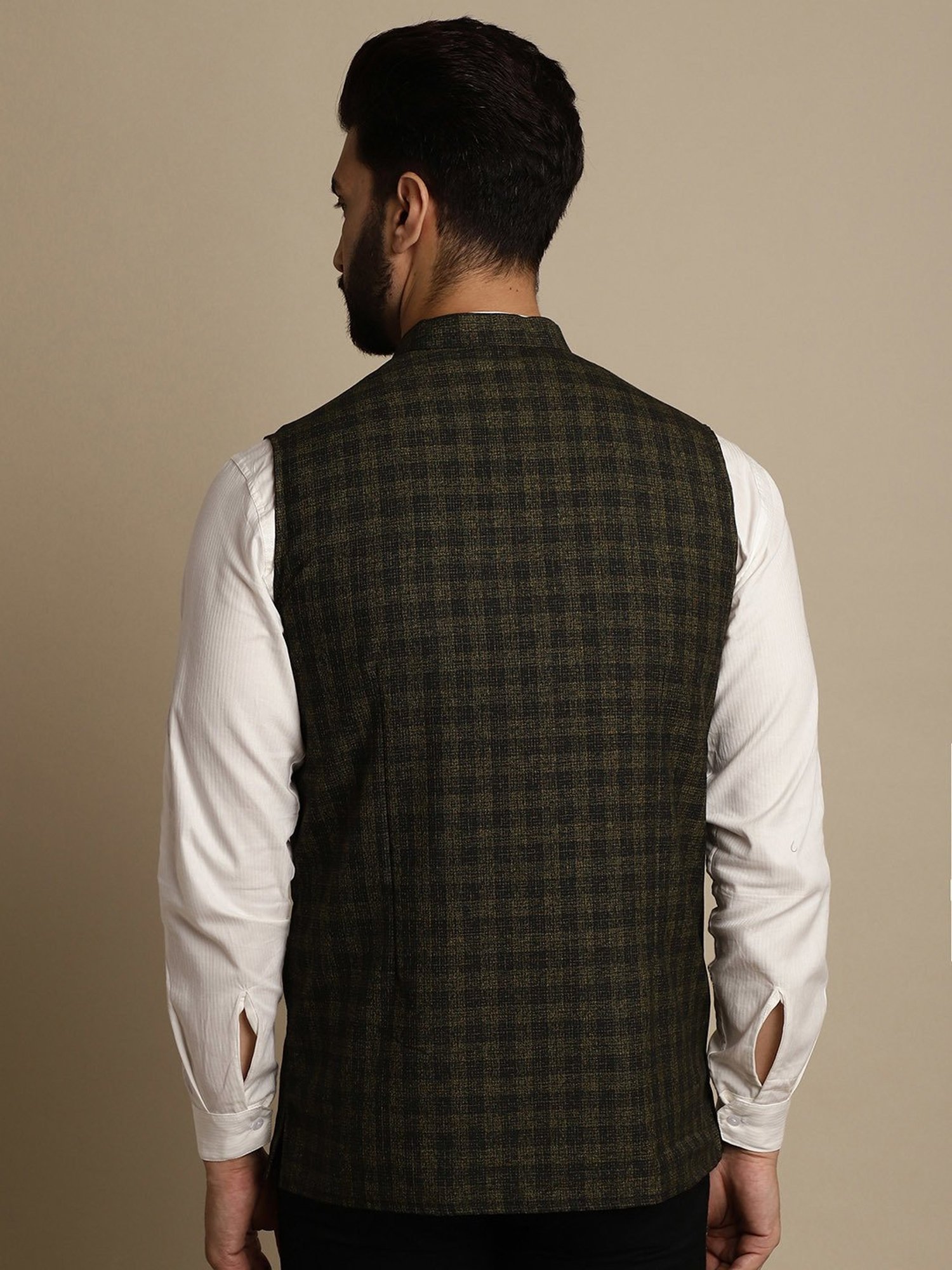 Even Multicolor Regular Fit Check Nehru Jacket