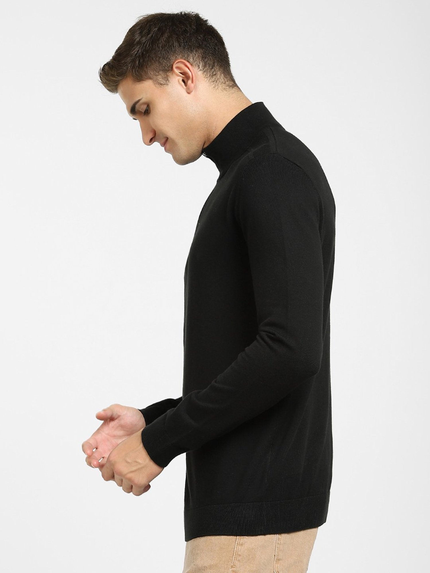 SELECTED HOMME Black Cotton Regular Fit Sweater
