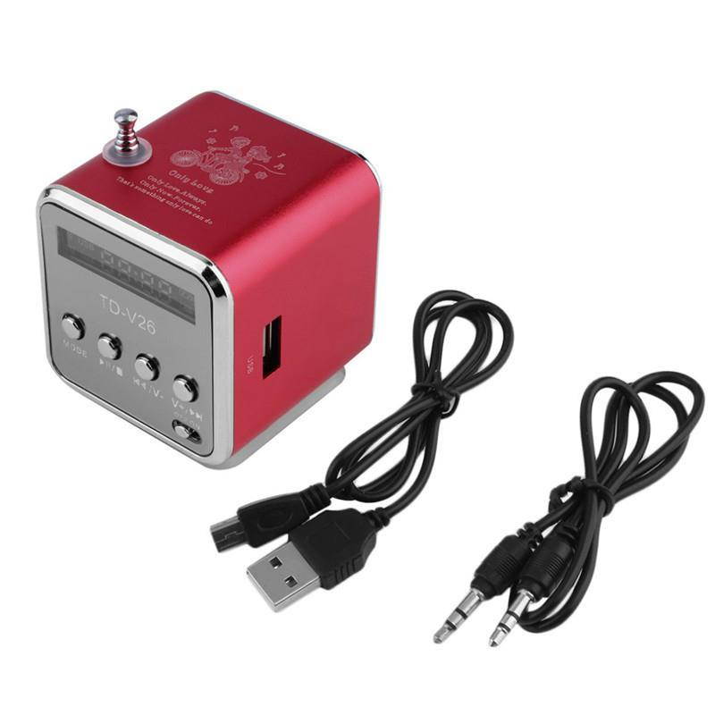 Fineblue Mini Portable Music Speaker TD-V26 Micro SD TF MP3 Player Support FM Radio USB Stereo Speakers for MP4 Computer PC - Red