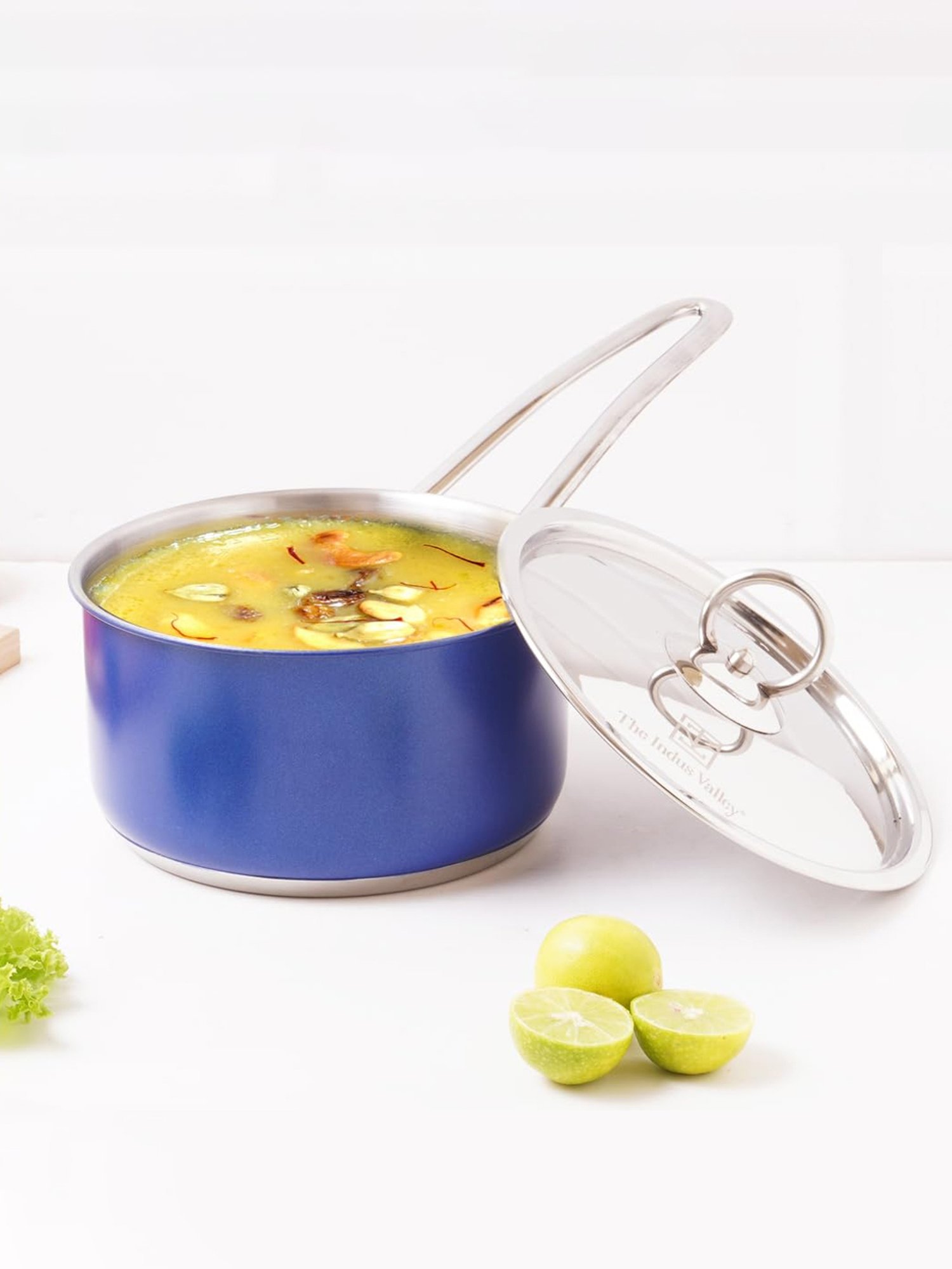 The Indus Valley Silver Stainless Steel Sauce Pan with Glass Lid (Dia:18.7cm, 1.4L)