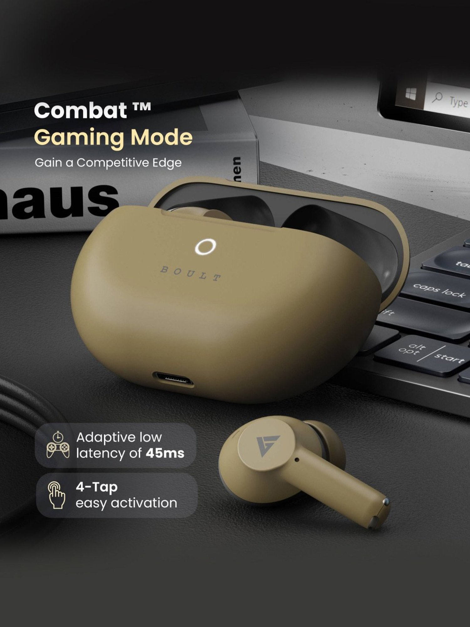 Boult Audio W40 In Ear BT Earbuds with Quad Mic ENC & 48H Battery Life (Khaki Green, True Wireless)