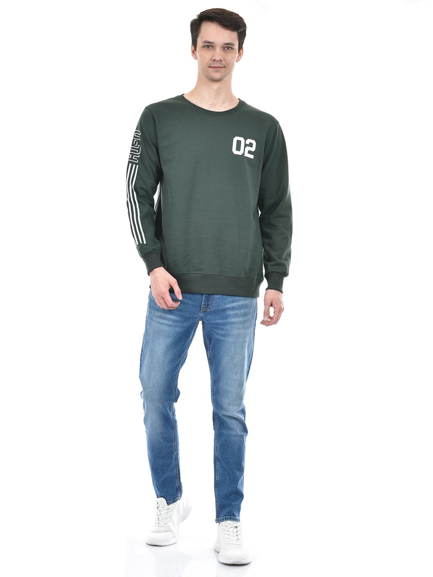 Integriti Military Green Regular Fit Printed Sweatshirt