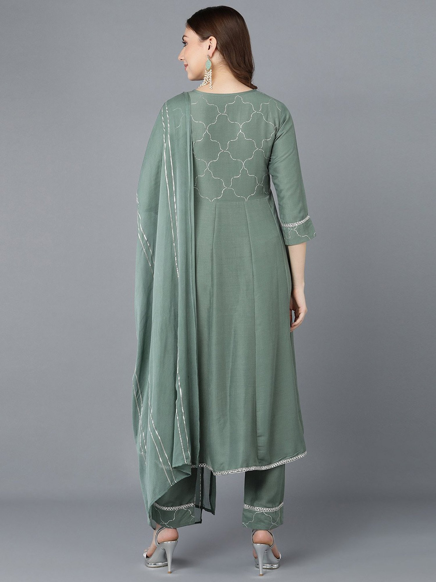 Vaamsi Teal Green Zari Work Kurta Pant Set With Dupatta