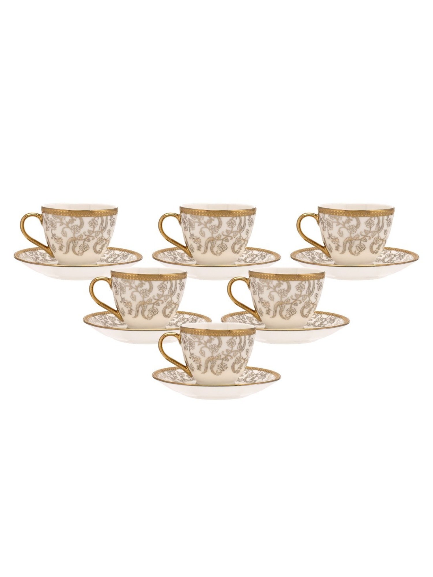 Clay Craft Fine Printed Gold Ceramic Cup & Saucer 180 ml - Set of 12