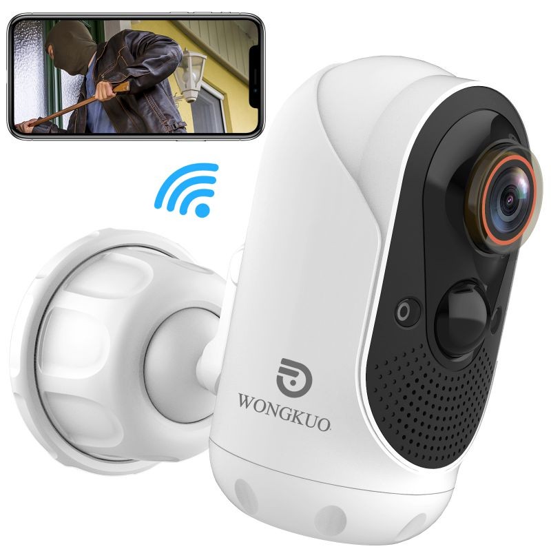 WONGKUO Home Security Camera Outdoor, IP/Network Camera, Wireless Surveillance Security Cameras With 1080P Night Vision/ PIR Motion Detection/ 2-Way Audio/ IP65 Waterproof
