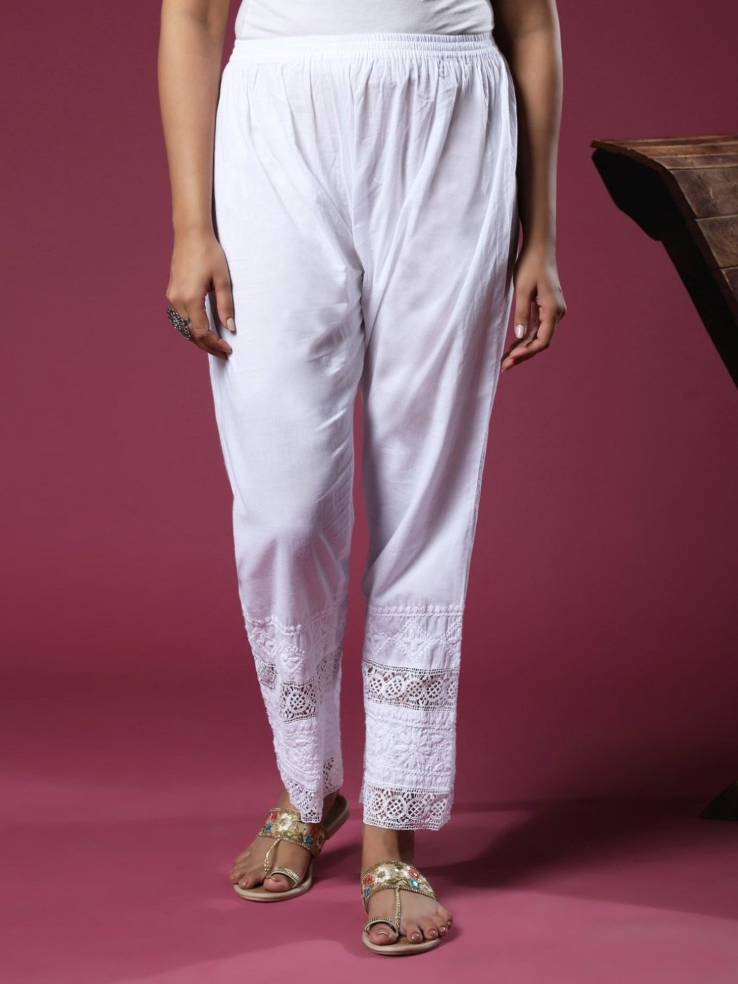 House Of Kari HOK Chikankari Cotton Pant Trouser White