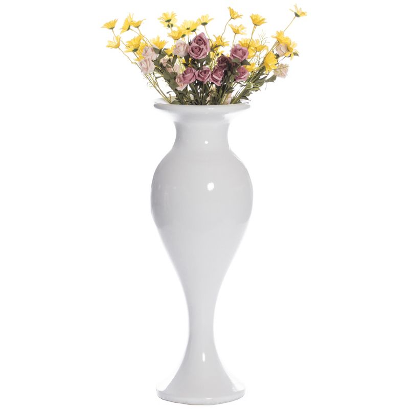 Uniquewise Large White Round Trumpet Modern Fiberglass Freestanding Flower Vase 33"