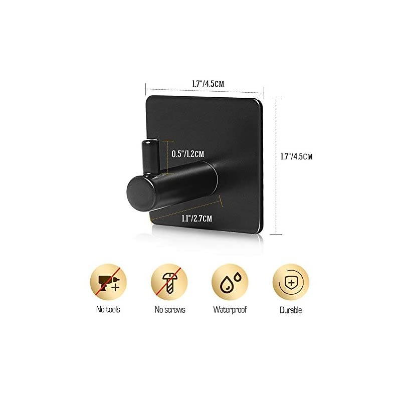 Adhesive Hooks,  [4 Pack] Heavy Duty Durable 304 Stainless Steel Wall Hangers, Waterproof Rustproof Oil Proof for Kitchen, Bathrooms, Doors, Office, Closet-Black