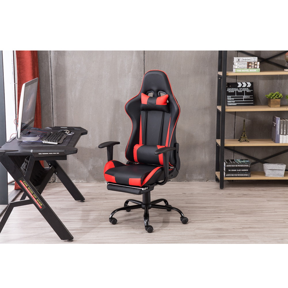 Gaming Chair Office Chair, High Back Computer Chair, Swivel Office Chair, Ergonomic Adjustable Swivel Task Chair with Headrest and Lumbar Support, Gaming Chairs for Adults Teens, Black & Red, R022