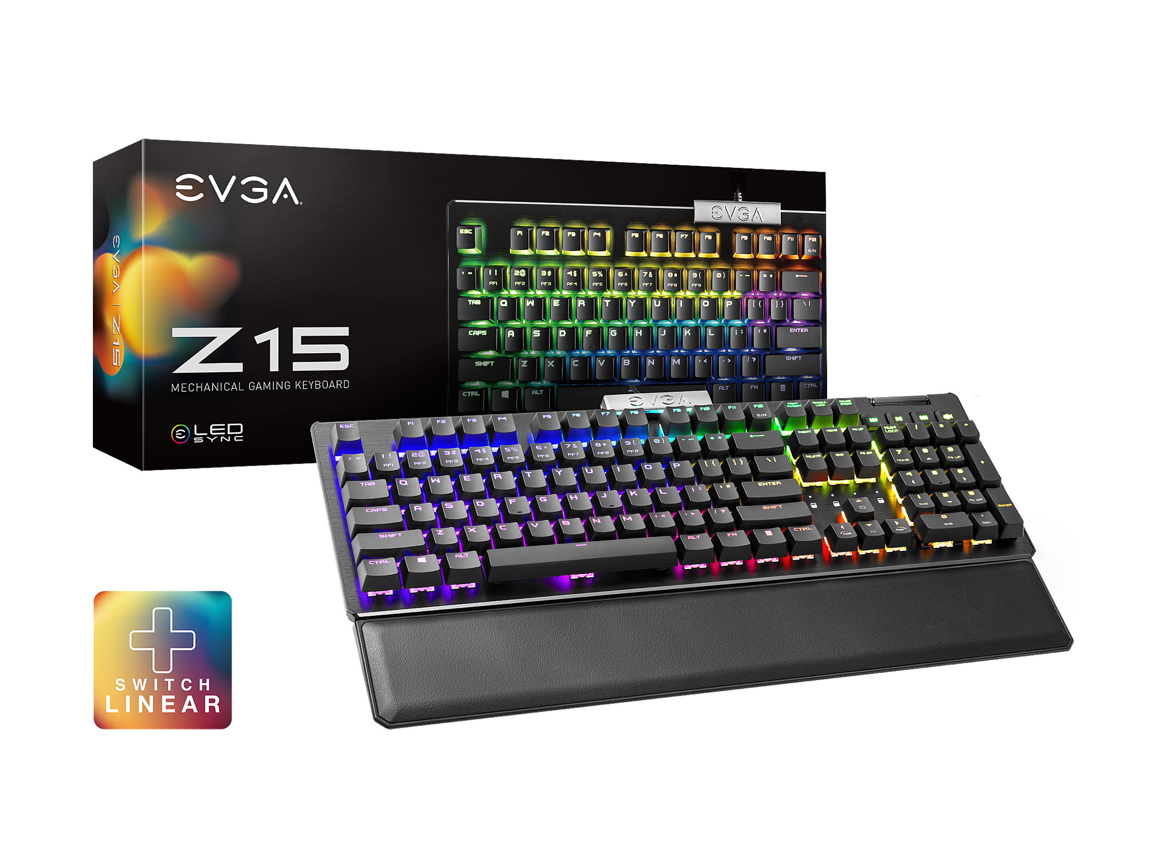 EVGA Z15 RGB Gaming Keyboard, RGB Backlit LED, Hot Swappable Mechanical Kailh Speed Silver Switches 821-W1-15US-KR (Linear)