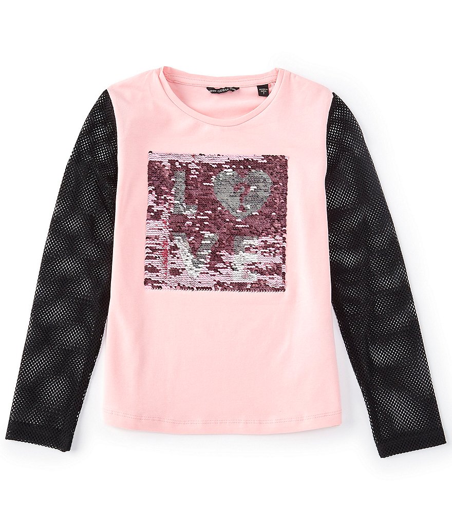 Guess Big Girls 7-16 Mesh-Sleeve Flip-Sequin Logo Tee