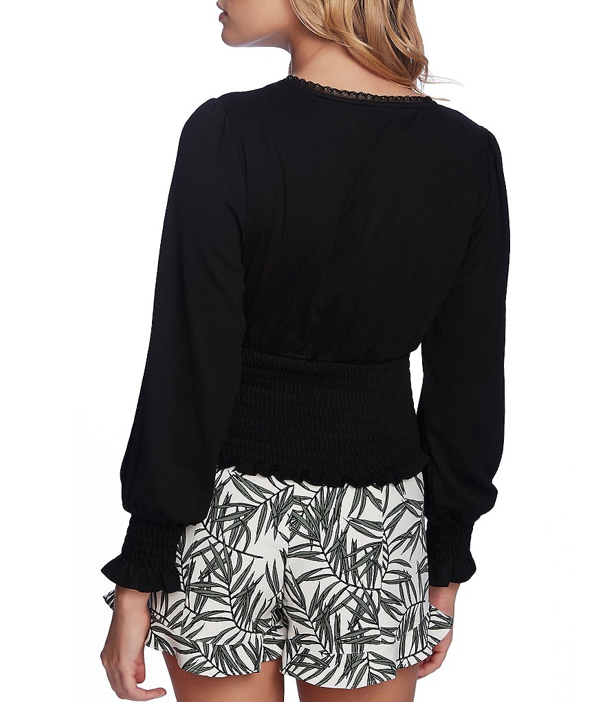 1. STATE Cross Front Smocked Waist V-Neck 3/4 Sleeve Top