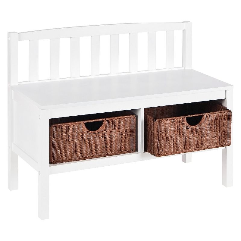 White Bench with Brown Rattan Baskets - Aiden Lane