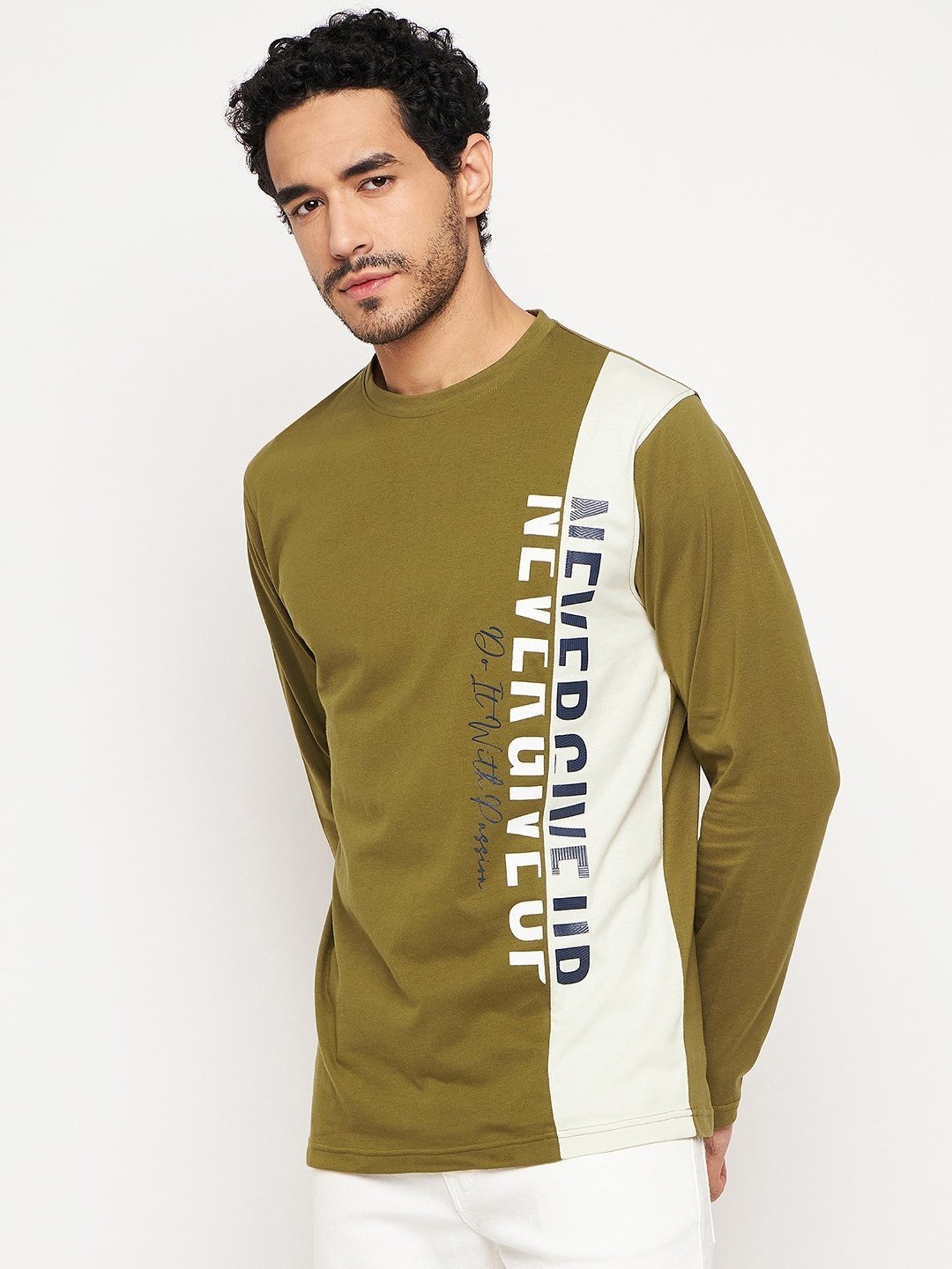 Club York Olive Cotton Regular Fit Printed T-Shirt