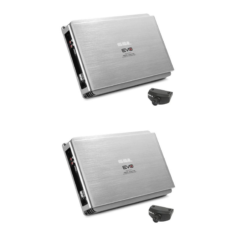 Soundstorm SSL EVO4000.1 4000 Watt Monoblock Class D Car Audio Power Amplifier, Silver, with Bass Knob remote (2 Pack)