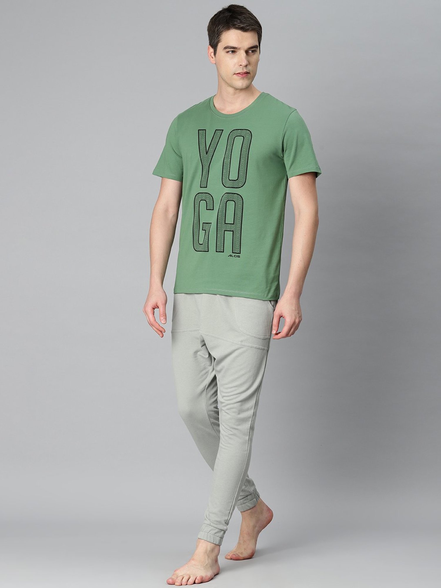 ALCIS Green Regular Fit Printed Crew T-Shirt