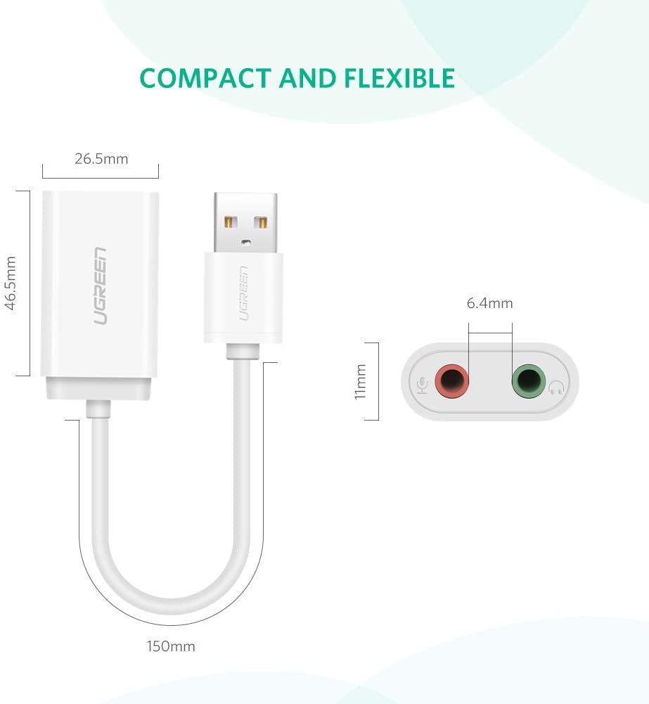 USB Sound Card,  3.5mm Sound Card External USB Audio Adapter, External Stereo Sound Adapter Compatible with PC Windows,MAC, Linux, Laptops, Desktops, PS5. Plug and Play No Drivers Needed, White