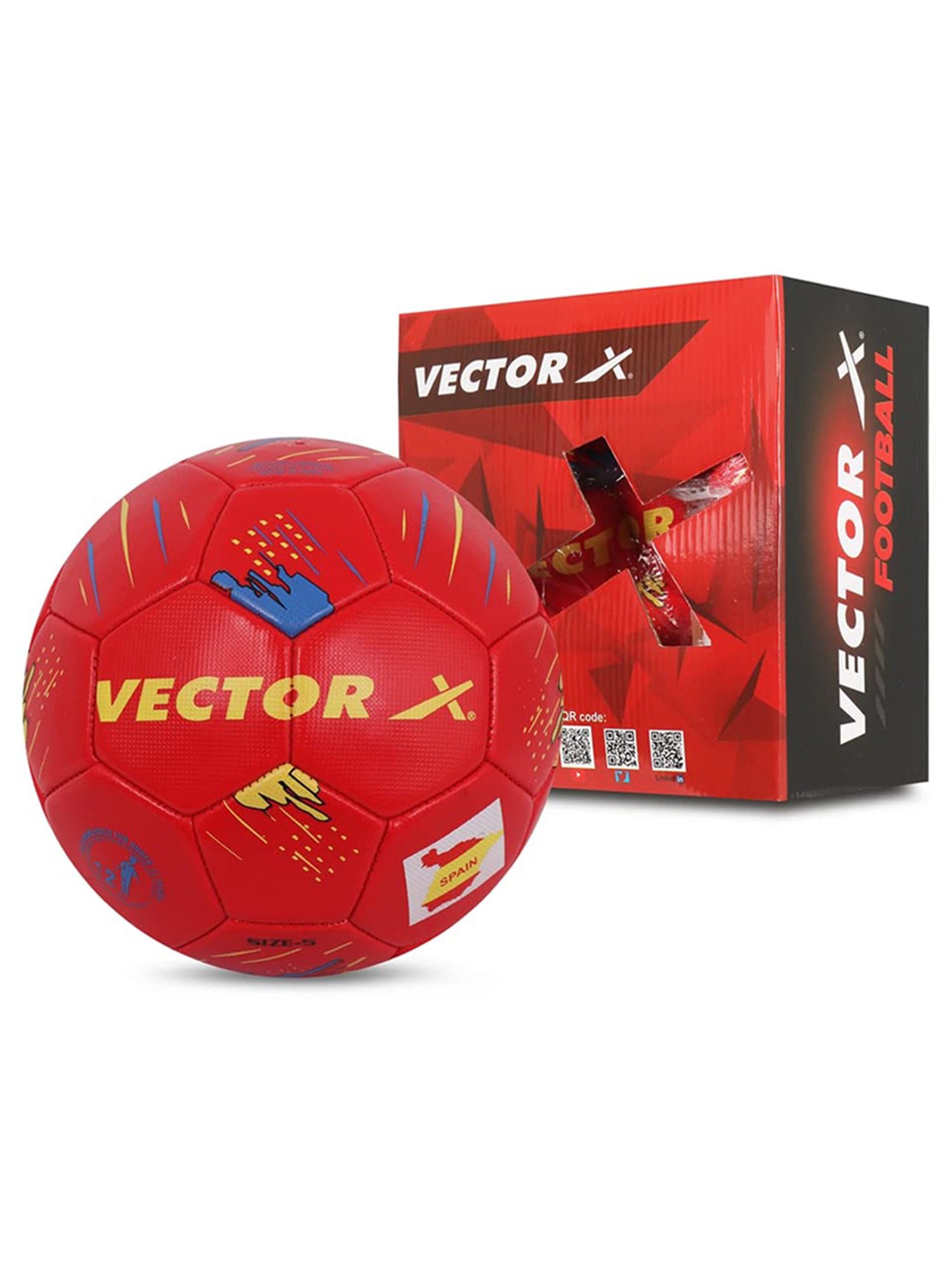 Vector X Spain Machine Stitched Embose PVC Football (Red) Size - 5