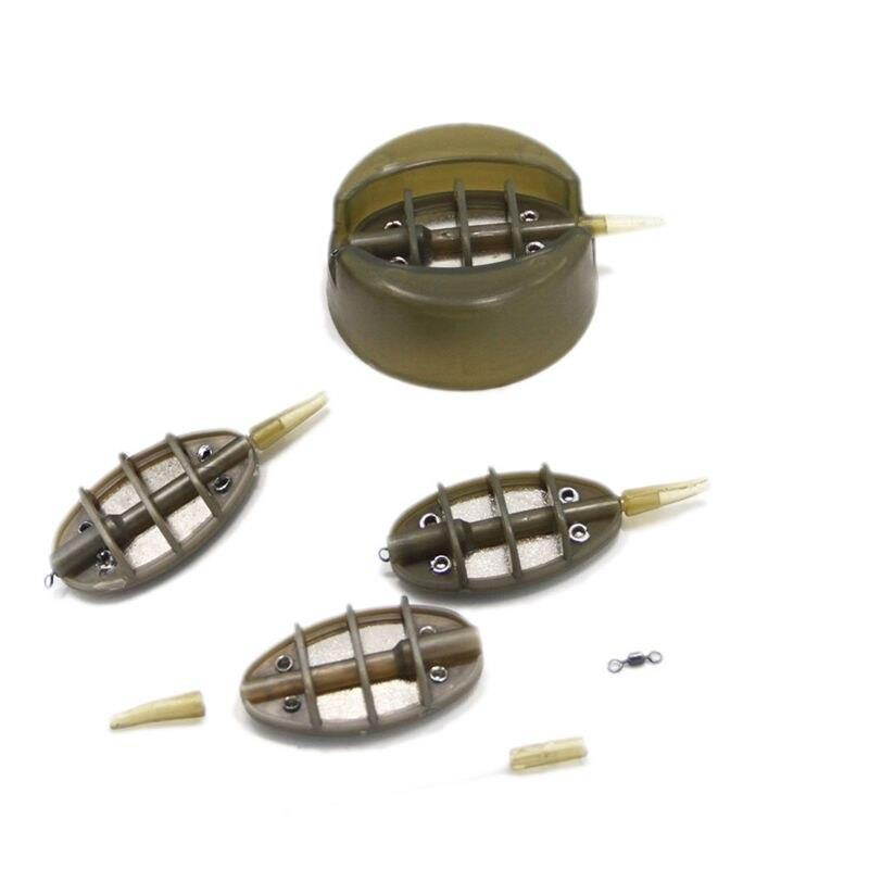 4Pcs/Set Method Feeder Carp Fishing Feeder For Fishing Combo Inline with Mould Carp Lead Sinker Free Lead Feeding Troughs Pesc