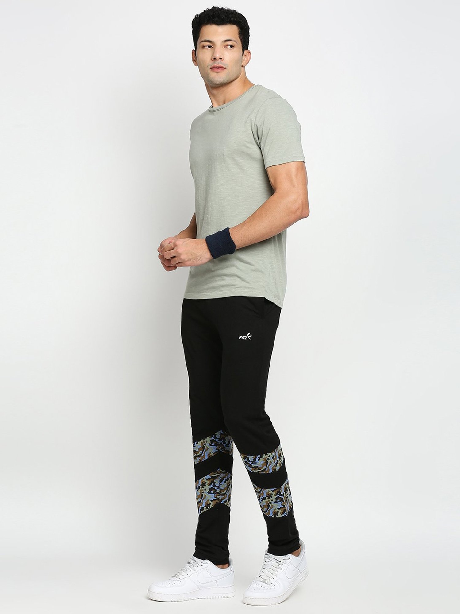 Fitz Black Slim Fit Camo Print Sports Trackpants