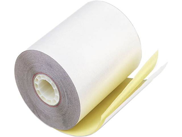 PM Company Paper Rolls, Teller Window/Financial, 3-1/4" x 80 ft, White/Canary, 60/Carton