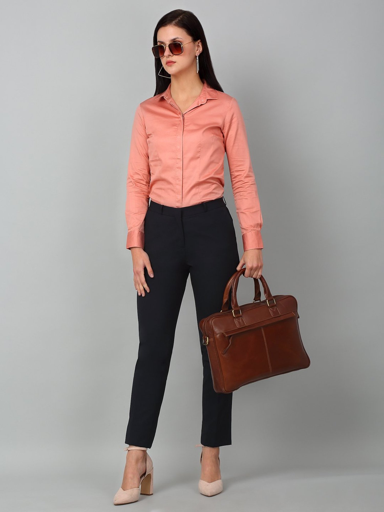 Cantabil Navy Cotton Lycra  Regular Fit Mid Rise Trousers