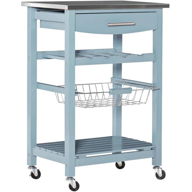 Powell Zoey 22 3/4" Wide Blue Wood and Stainless Steel Kitchen Cart