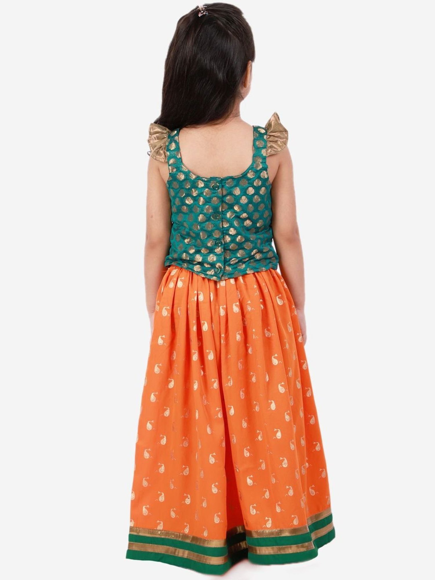 TWISHA Kids Green & Orange Printed Lehenga Choli