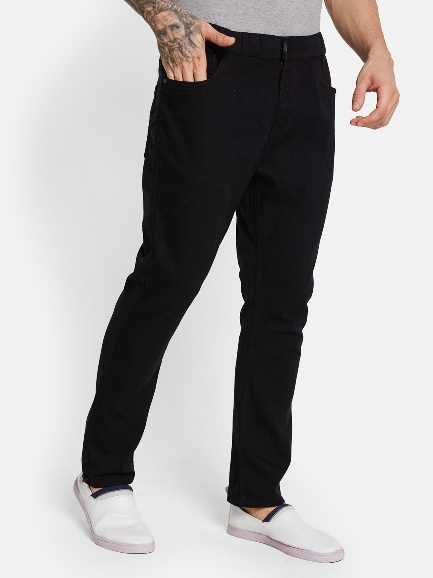 Octave Black Cotton Regular Fit Jeans