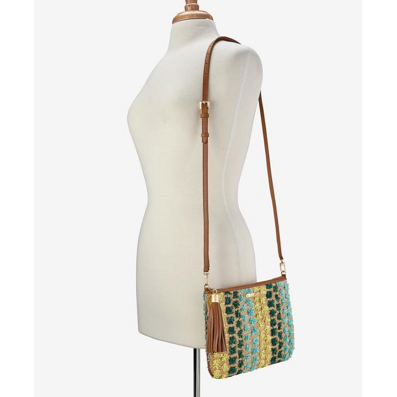 VR NYC Magnetic Strap Closure Mosaic Design Denim Laser Cut Crossbody Bag - Blue