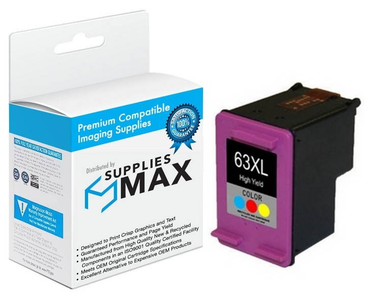 SuppliesMAX Replacement for HP DeskJet 1110/2130/3630/3639/Envy 4511/4528/OJ-3830/4650/ 5220/ 5272 Color High Yield Inkjet (480 Page Yield) (NO. 63XL) (F6U63AN) (F6U67AN)