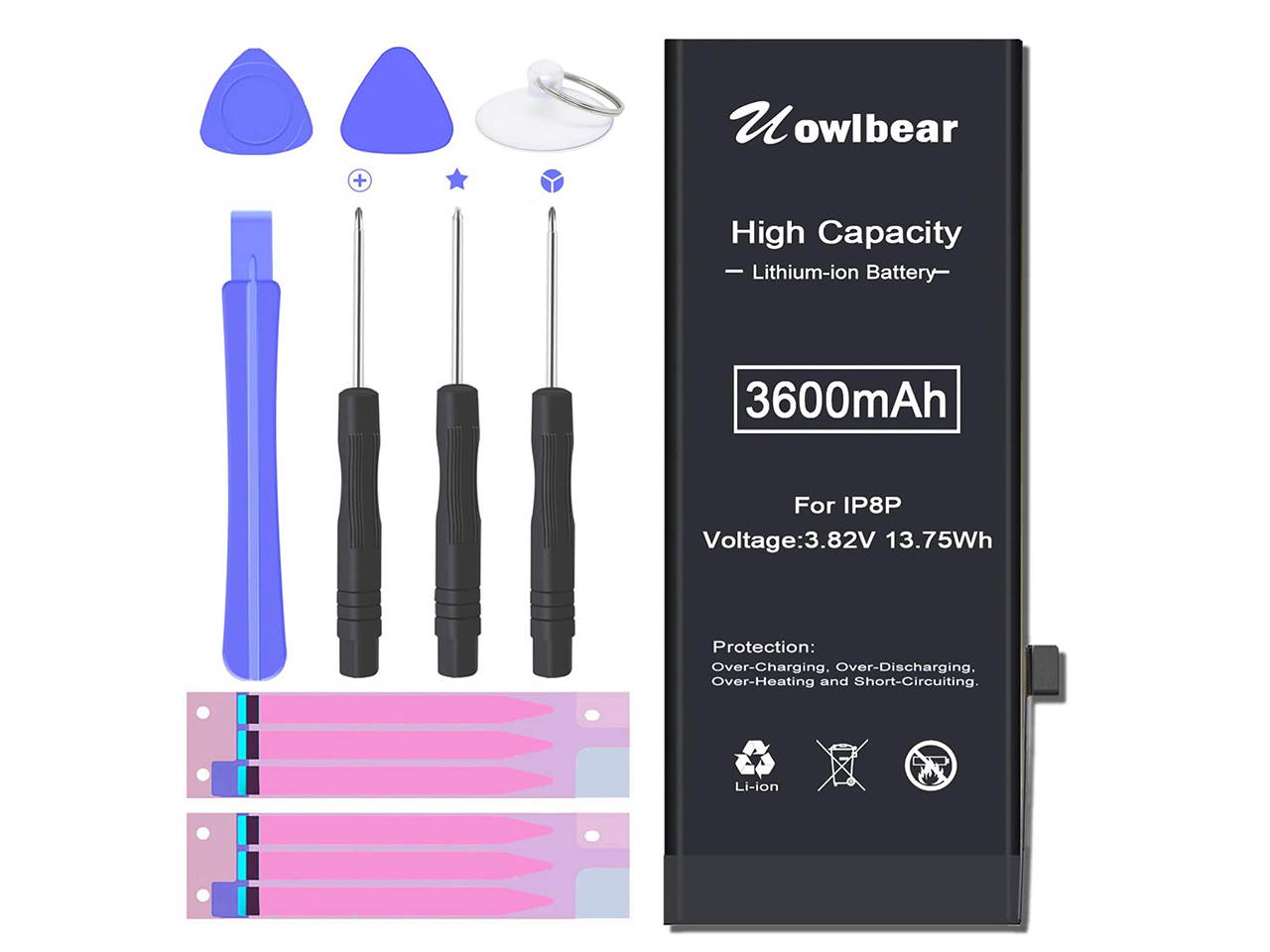 uowlbear 3600mAh Battery for iPhone 8 Plus A1898 A1897 A1864 with Complete Replacement Kits and 2 Set Adhesive Strips -0 Cycle High Capacity