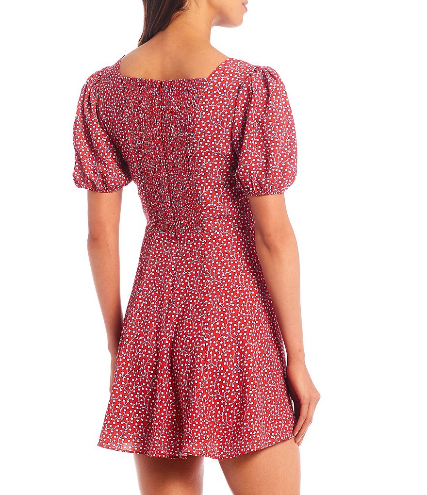 French Connection Elao Drape Puff Sleeve Sweetheart Neck Mini Dress