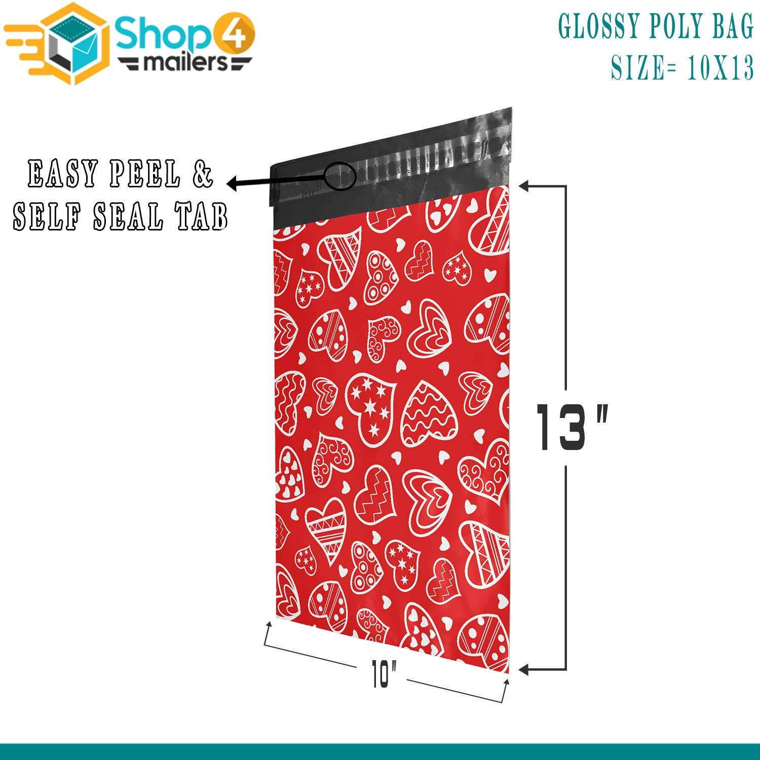 Shop4Mailers 10 x 13 Glossy Hearts Poly Bag Mailer Envelopes 2 Mil (100 Pack, Hearts)