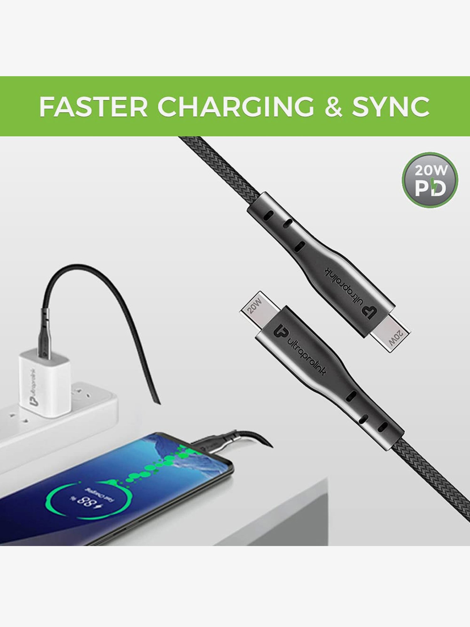 Moerdon SCB138 Fast Charging Data transfer Cable with LED indicator (Black)