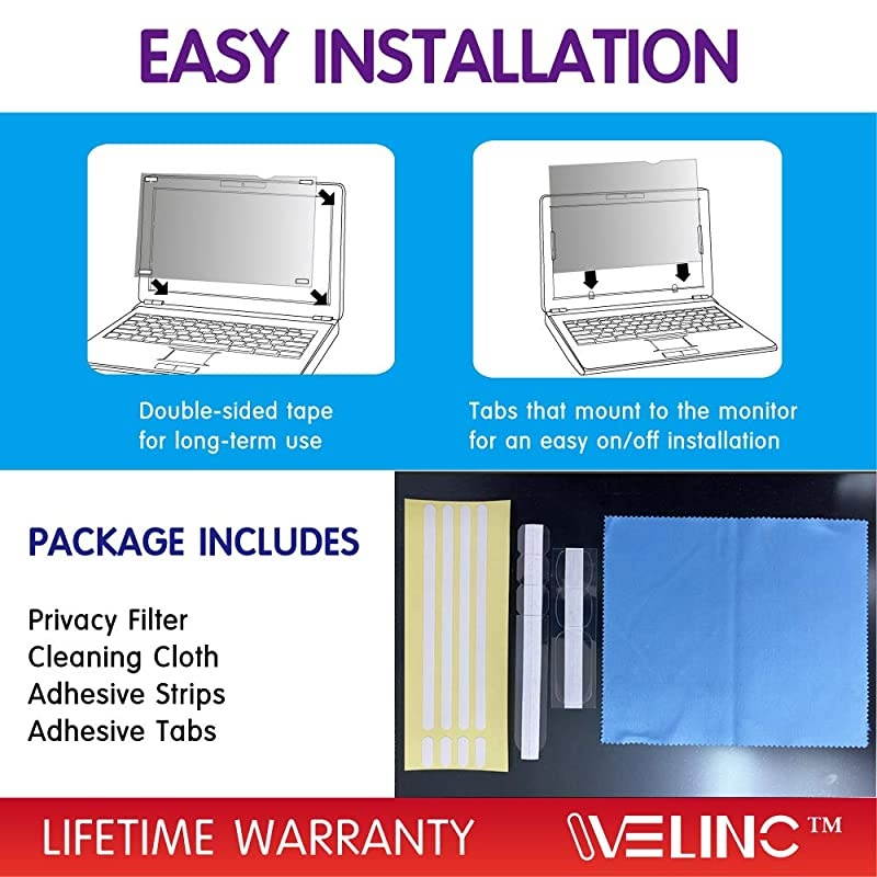 22 Inch - 16:9 Aspect Ratio - Computer Privacy Screen Filter for Widescreen Monitor - Anti-Glare - Anti-Scratch Protector Film - Protects Your Eyes from Harmful Glare and Blue Light