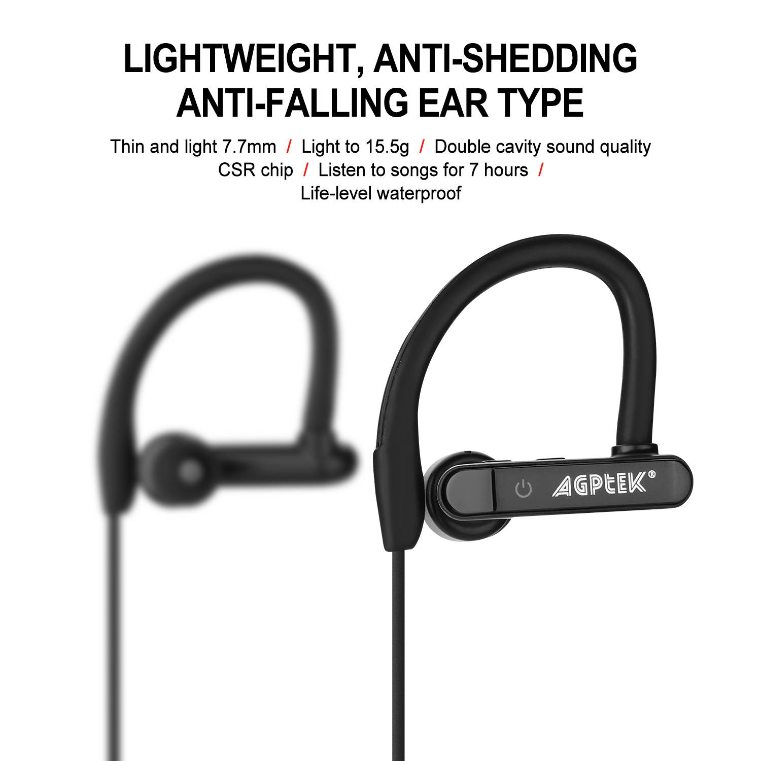 AGPtek Waterproof Bluetooth Earbuds Beats Sports Wireless Headphones in Ear Headsets