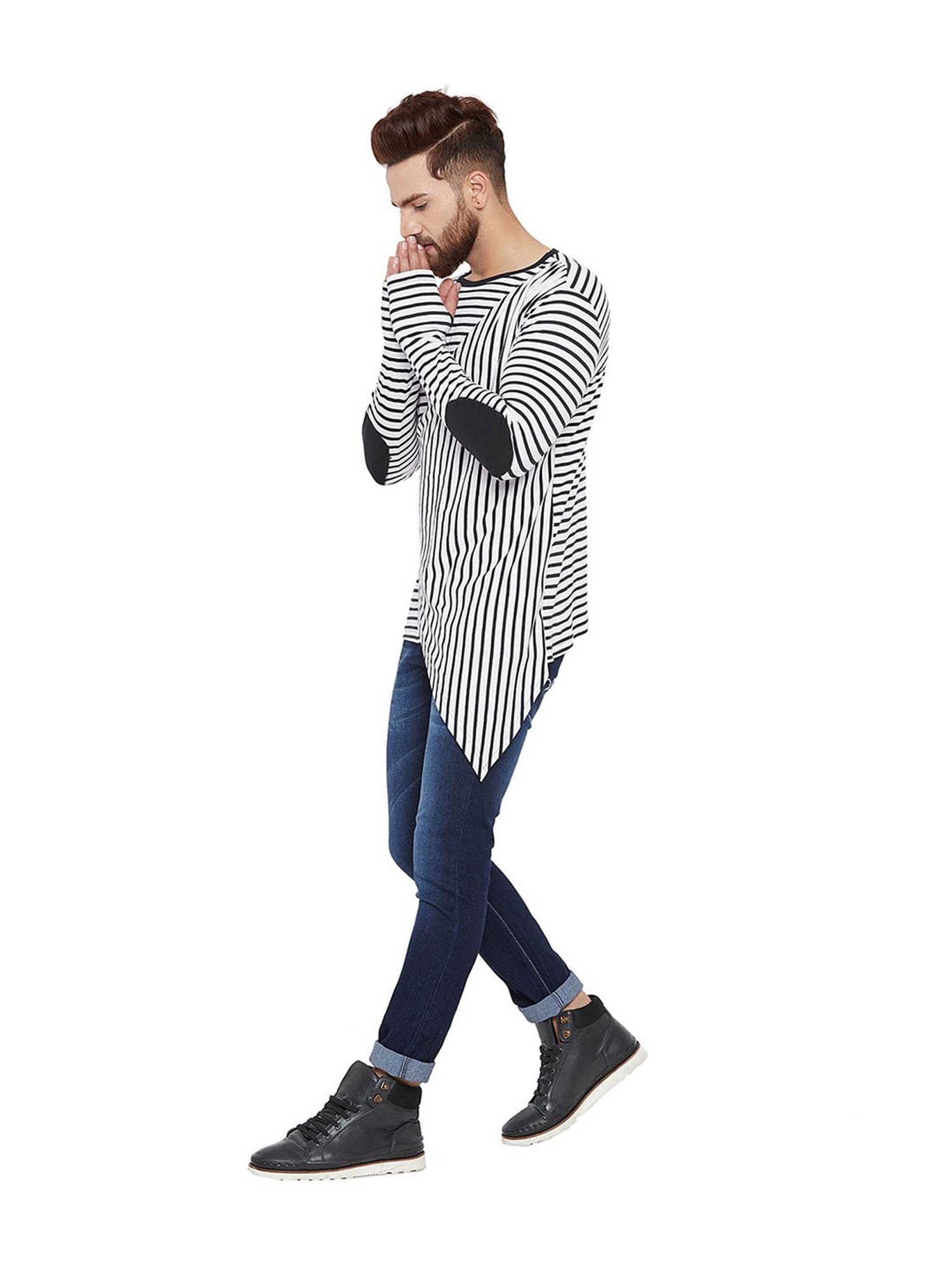 Hypernation White Striped Cotton T-Shirt