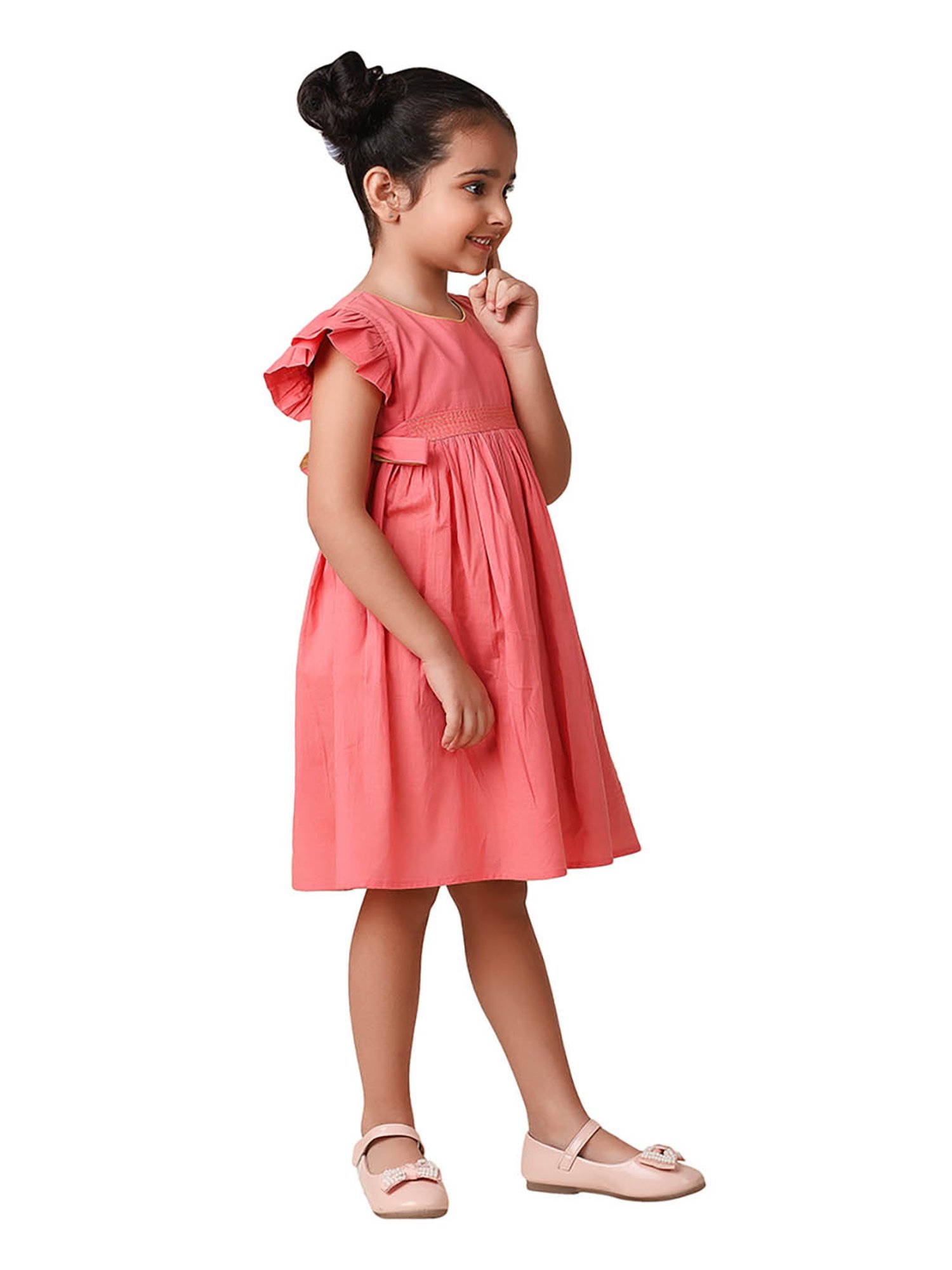 Fabindia Kids Coral Solid Dress